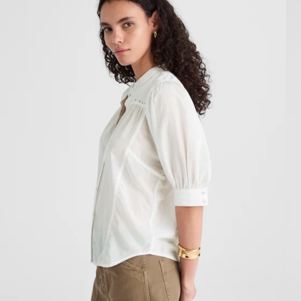 Madewell Puff-Sleeve Band-Collar Shirt Size 12 NWT - Picture 3 of 11